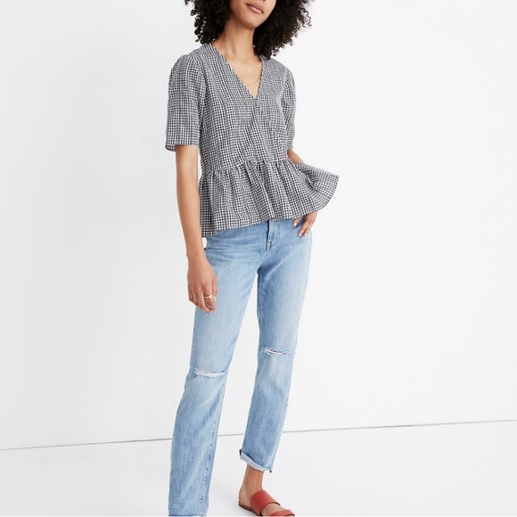 Madewell Crossover Peplum Blouse black/white gingham (size S) NWOT - Picture 5 of 6